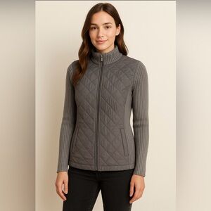 Croft & Barrow Quilted Gray Full-Zip Jacket Sweater - Size M
